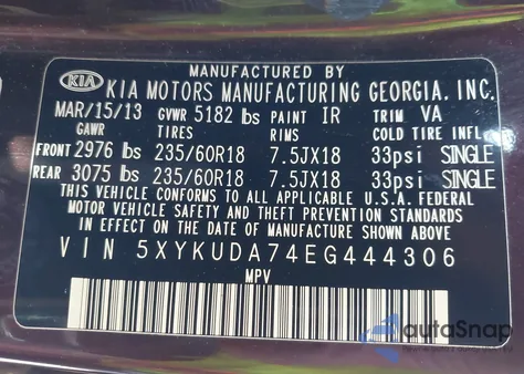 2014 Kia Sorento Ex V6 from USA, damaged, VIN 5XYKUDA74EG444306